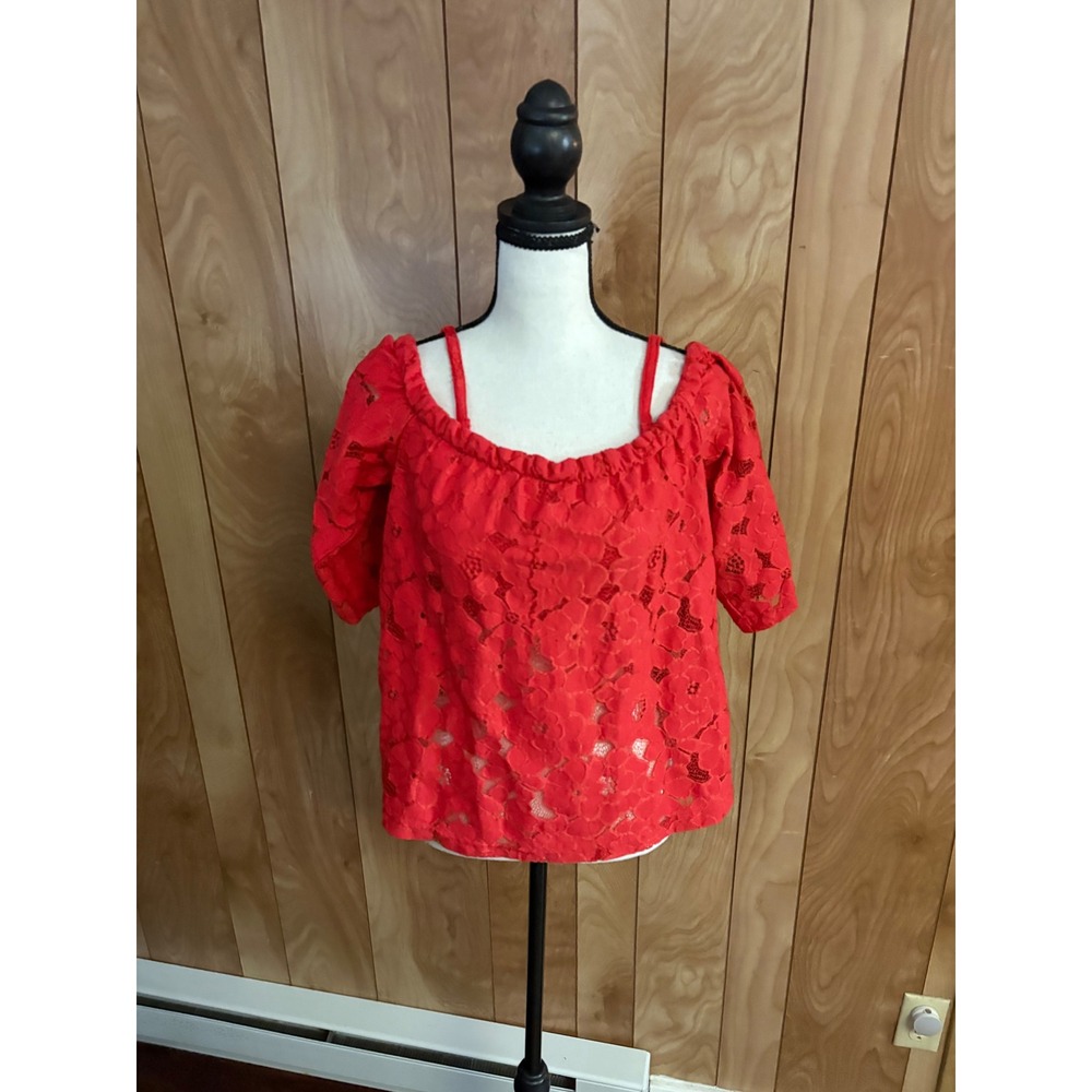 Jack by BB Dakota Red Floral Lace Cold Shoulder Top JH14549 Womens Small